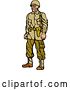 Vector Clip Art of Retro Woodcut Linocut World War Two Soldier in Uniform by Patrimonio