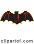 Vector Clip Art of Retro Woodcut Red and Black Flying Bat with a Yellow Outline by Patrimonio