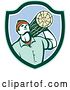 Vector Clip Art of Retro Worker Carrying a Log in a Green White and Blue Shield by Patrimonio