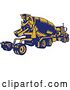 Vector Clip Art of Retro Yellow and Blue Woodcut Cement Truck, Rear View by Patrimonio