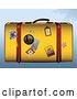Vector Clip Art of Retro Yellow Suitcase with Travel Stickers by