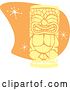 Vector Clip Art of Retro Yellow Tiki Carving in Style, over Orange with Stars by Xunantunich