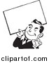 Vector Clipart of a Retro Business Man Winking and Holding a Blank Sign by BestVector