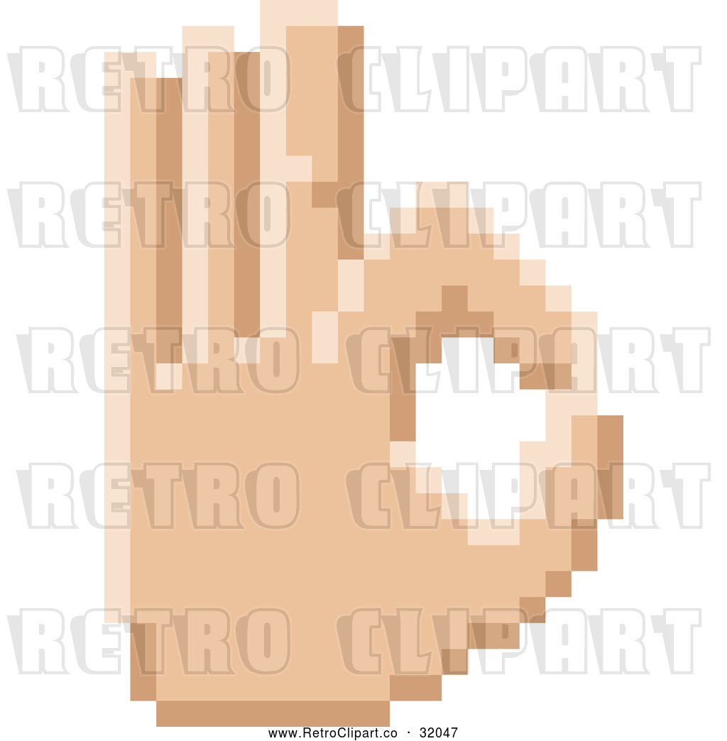 Vector Clip Art of a Retro 8 Bit Pixel Art Styled Hand Gesturing Okay