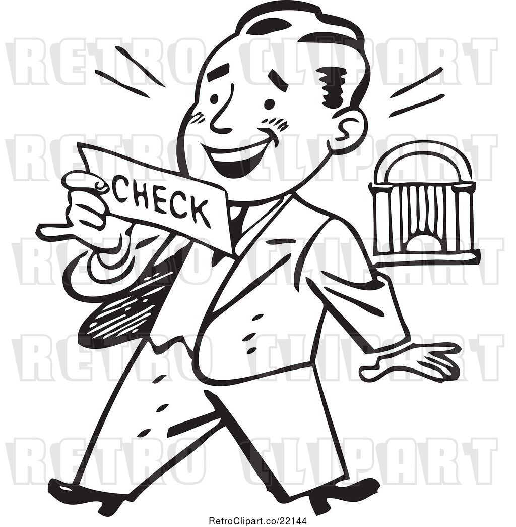 Vector Clip Art of Retro Business Man Reading a Check by