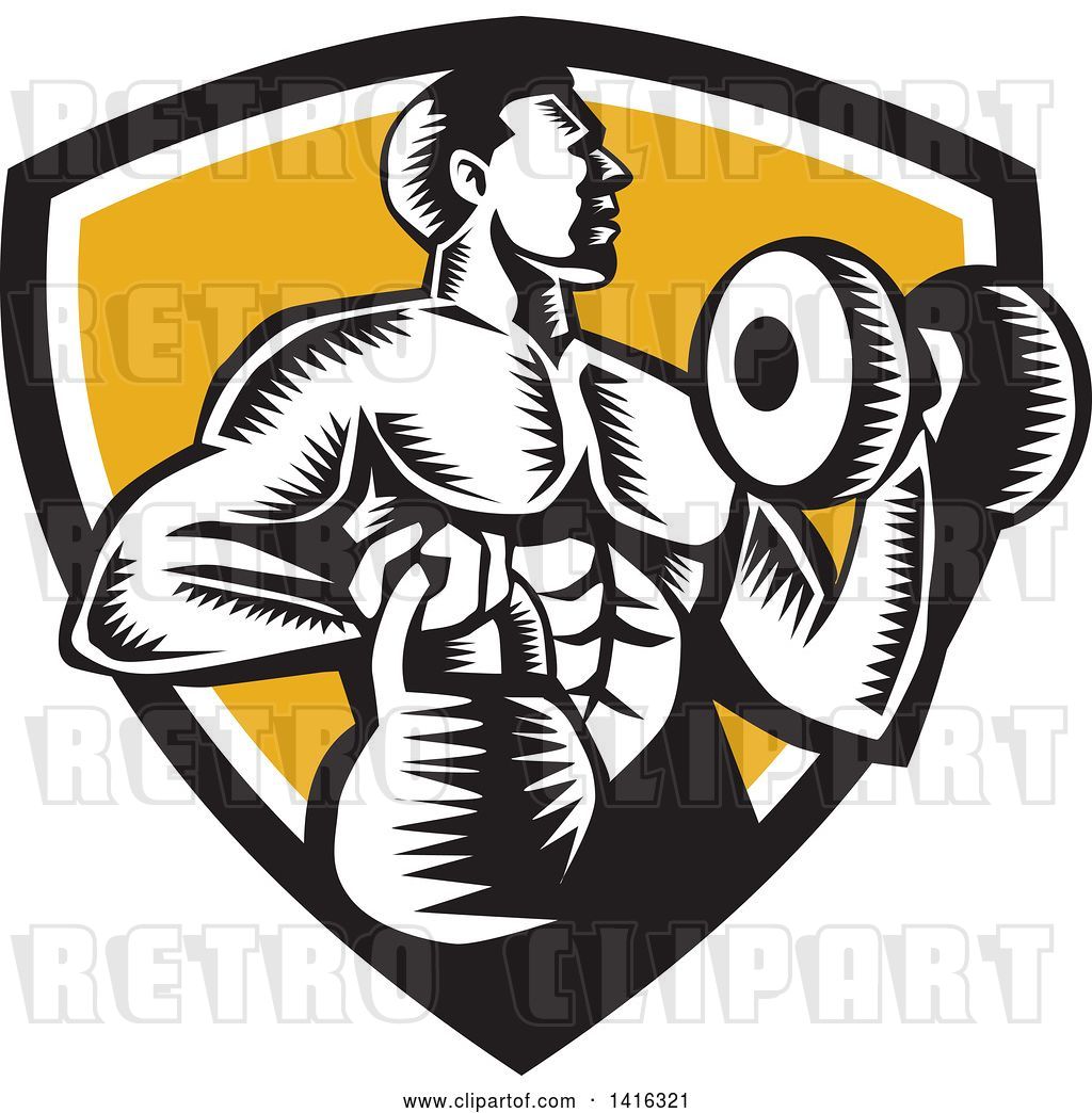 Vector Clip Art of Retro Cartoon Woodcut Strong Male Bodybuilder ...