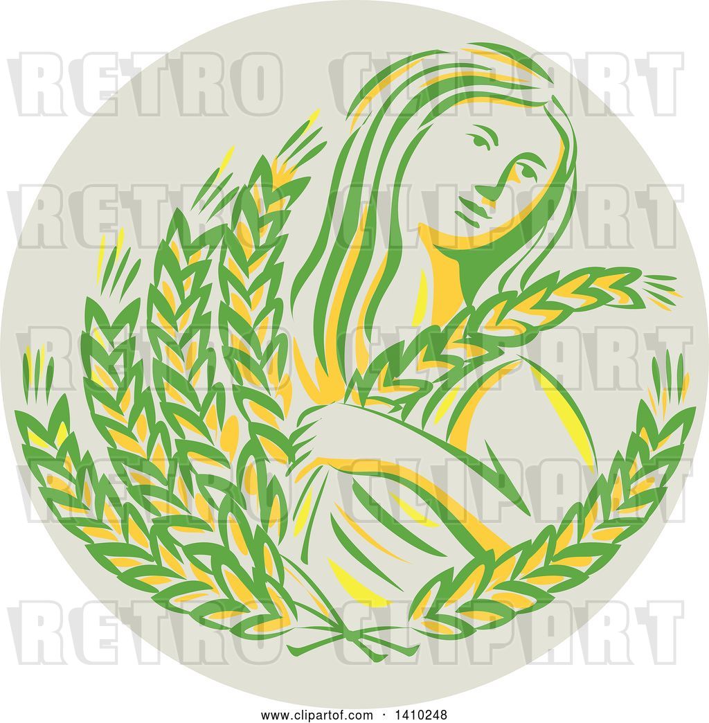 Vector Clip Art of Retro Greek Goddess, Demeter, Holding Grains in a ...
