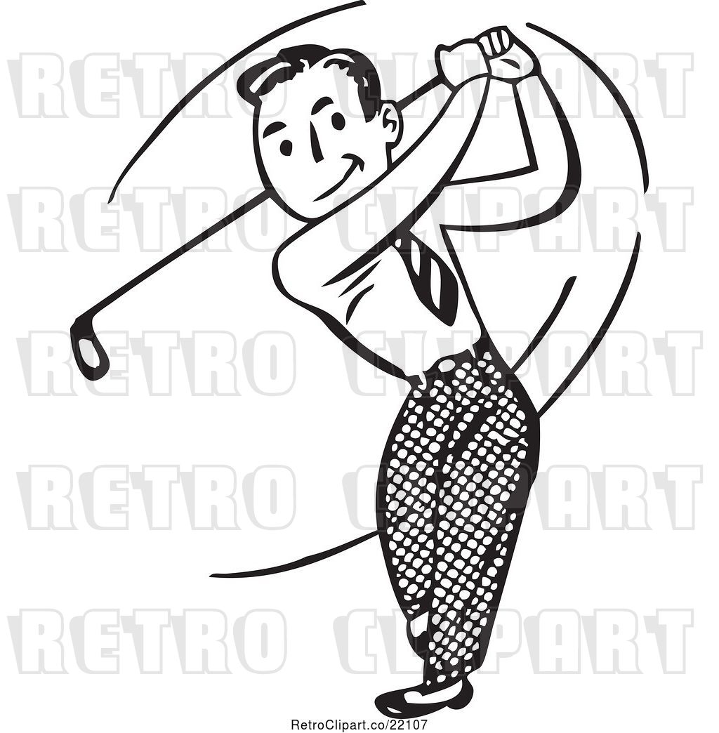 Vector Clip Art of Retro Guy Swinging a Golf Club by BestVector - #22107