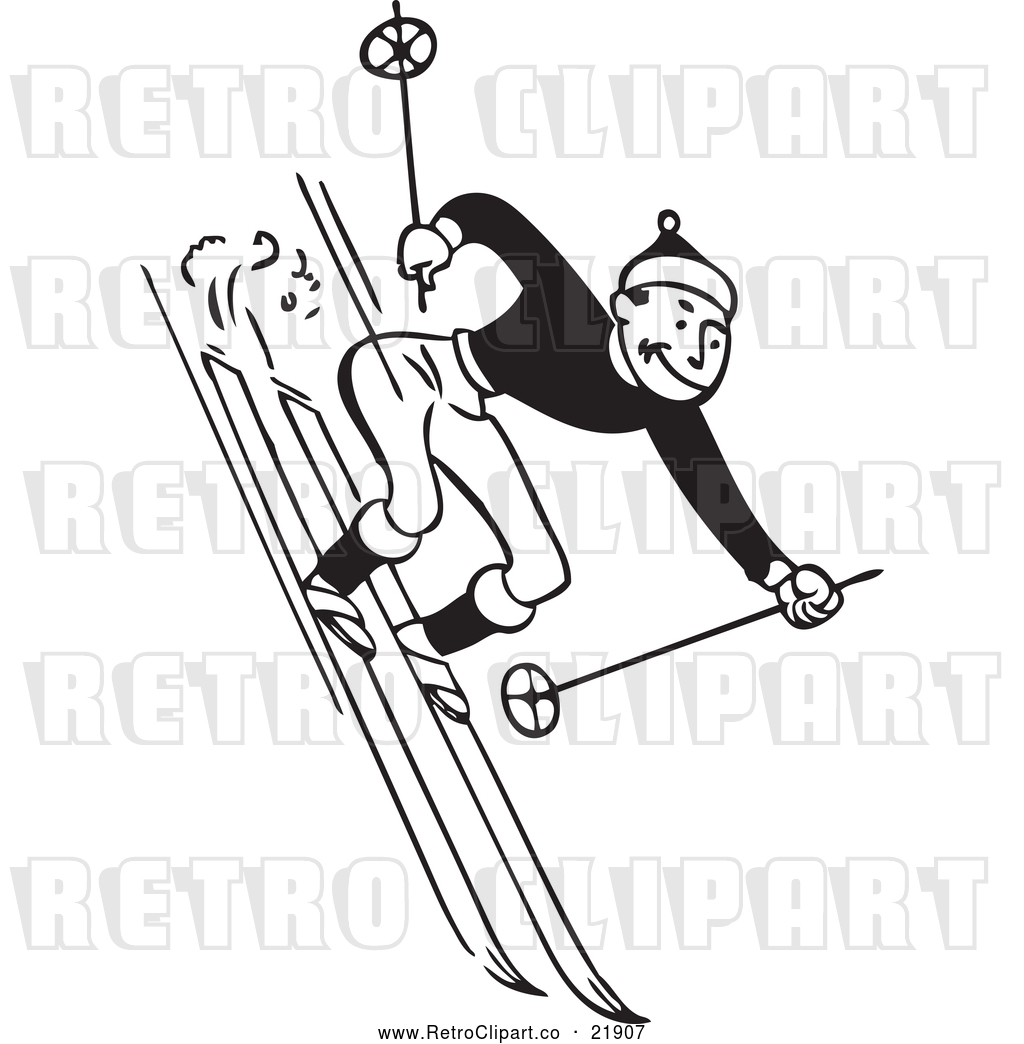 Vector Clip Art of Retro Man Skiing Downhill by BestVector - #21907