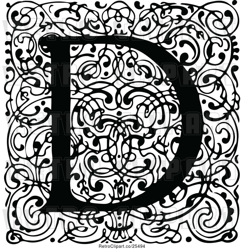 Vector Clip Art of Retro Monogram D Letter over Swirls by Prawny ...