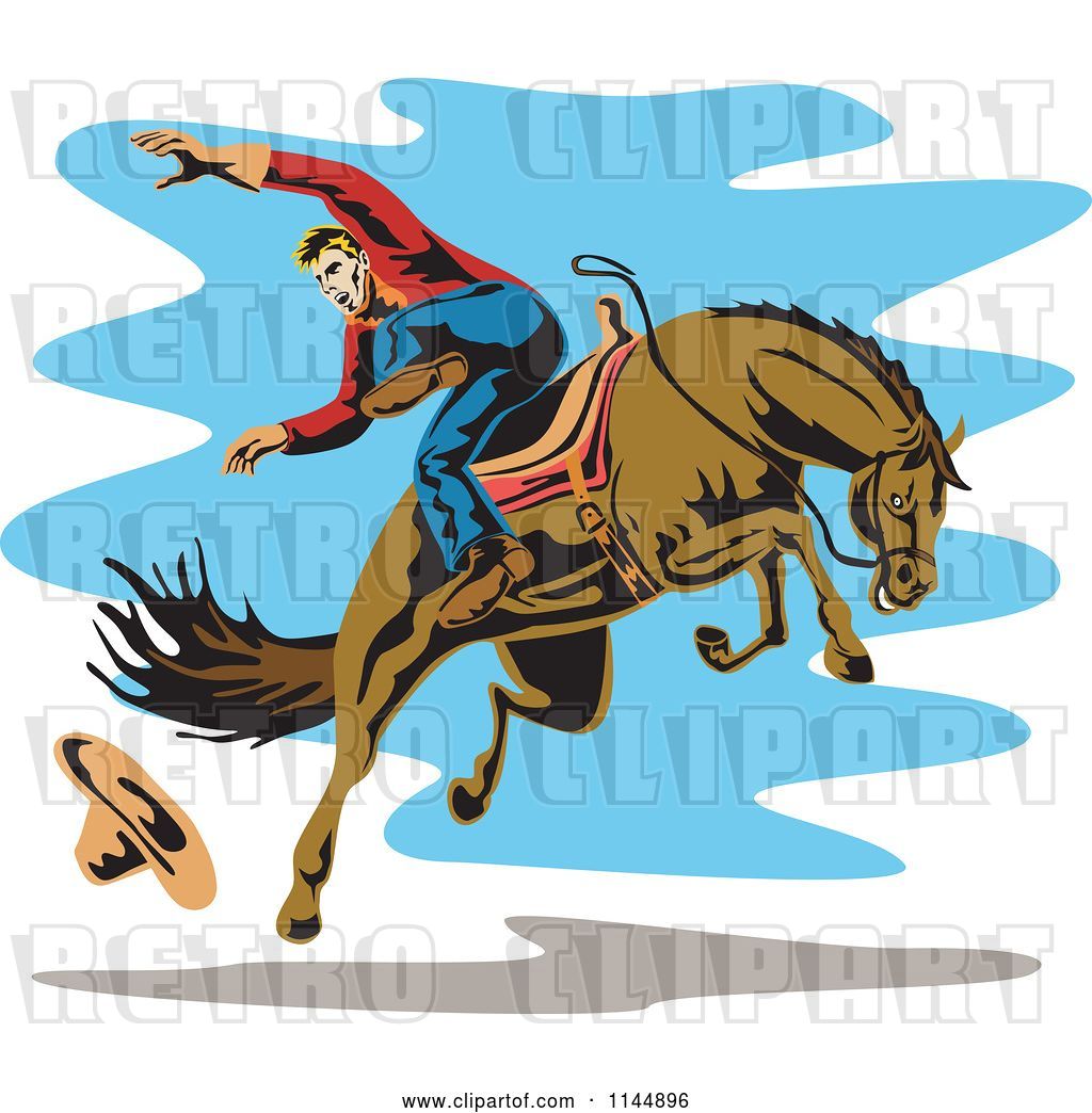 Vector Clip Art of Retro Rodeo Cowboy on a Bucking Horse 4 by ...