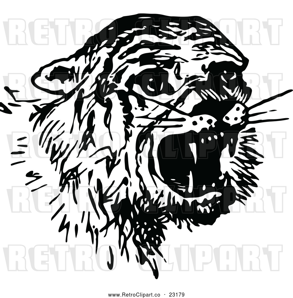 Vector Clip Art of Retro Scared Tiger by Prawny Vintage - #23179