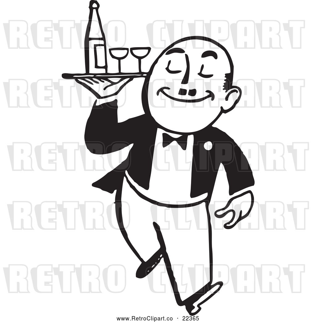 Vector Clip Art Of Retro Waiter Carrying Wine And Glasses On A Tray By Bestvector 22365