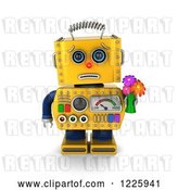 Clip Art of Retro 3d Apologetic Yellow Robot Holding Flowers by Stockillustrations