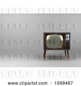 Clip Art of Retro 3d Box Television with Wood Veneer on Gray with Copyspace to the Left by Stockillustrations