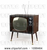 Clip Art of Retro 3d Box Television with Wood Veneer on White by Stockillustrations