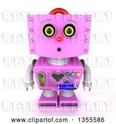 Clip Art of Retro 3d Curious Pink Female Robot Looking up by Stockillustrations