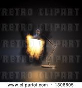 Clip Art of Retro 3d Desk Lamp Shining Fire, on Black by Mopic