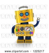 Clip Art of Retro 3d Friendly Waving Yellow Robot by Stockillustrations