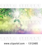 Clip Art of Retro 3d Green Leafy Vine over Grass and a Effect Sunset with Flares by KJ Pargeter