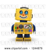 Clip Art of Retro 3d Grinning Yellow Robot Looking up by Stockillustrations