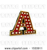 Clip Art of Retro 3d Illuminated Theater Styled Letter A, on a White Background by Stockillustrations