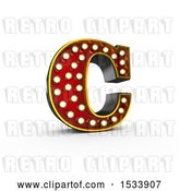 Clip Art of Retro 3d Illuminated Theater Styled Letter C, on a White Background by Stockillustrations