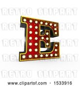 Clip Art of Retro 3d Illuminated Theater Styled Letter E, on a White Background by Stockillustrations