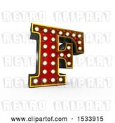 Clip Art of Retro 3d Illuminated Theater Styled Letter F, on a White Background by Stockillustrations