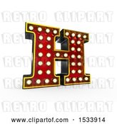 Clip Art of Retro 3d Illuminated Theater Styled Letter H, on a White Background by Stockillustrations