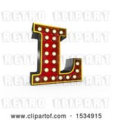 Clip Art of Retro 3d Illuminated Theater Styled Letter L, on a White Background by Stockillustrations