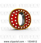 Clip Art of Retro 3d Illuminated Theater Styled Letter O, on a White Background by Stockillustrations
