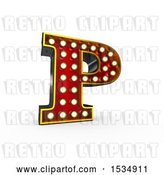Clip Art of Retro 3d Illuminated Theater Styled Letter P, on a White Background by Stockillustrations