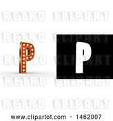 Clip Art of Retro 3d Illuminated Theater Styled Letter P, with Alpha Map for Isolation by Stockillustrations