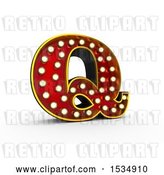 Clip Art of Retro 3d Illuminated Theater Styled Letter Q, on a White Background by Stockillustrations