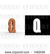Clip Art of Retro 3d Illuminated Theater Styled Letter Q, with Alpha Map for Isolation by Stockillustrations