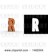 Clip Art of Retro 3d Illuminated Theater Styled Letter R, with Alpha Map for Isolation by Stockillustrations