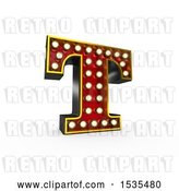 Clip Art of Retro 3d Illuminated Theater Styled Letter T, on a White Background by Stockillustrations