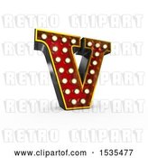 Clip Art of Retro 3d Illuminated Theater Styled Letter V, on a White Background by Stockillustrations