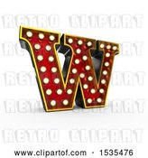 Clip Art of Retro 3d Illuminated Theater Styled Letter W, on a White Background by Stockillustrations