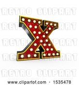 Clip Art of Retro 3d Illuminated Theater Styled Letter X, on a White Background by Stockillustrations