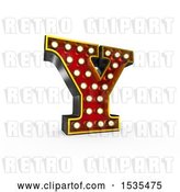 Clip Art of Retro 3d Illuminated Theater Styled Letter Y, on a White Background by Stockillustrations