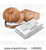 Clip Art of Retro 3d Newspaper with a Hat and Briefcase, on a White Background by