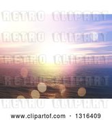Clip Art of Retro 3d Ocean Sunset Landscape with Purple Skies and Flares by KJ Pargeter