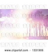 Clip Art of Retro 3d Pink Flare Sunset over a Tropical Island with Palm Trees by KJ Pargeter
