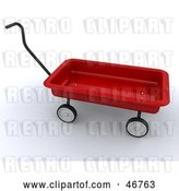 Clip Art of Retro 3d Red Child's Wagon with a Handle by KJ Pargeter