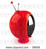 Clip Art of Retro 3d Red Round Television by Julos