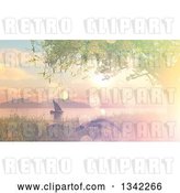 Clip Art of Retro 3d Sailboat at Sunset on a Lake or River with Flare Effect by KJ Pargeter
