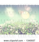 Clip Art of Retro 3d Sunny Spring Background with Blue Sky, Daisies and Grass with Effect by KJ Pargeter