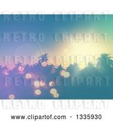 Clip Art of Retro 3d Sunset and Flares over Silhouetetd Tropical Palm Trees by KJ Pargeter